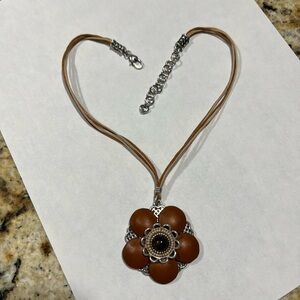 Brighton Brown and Silver Flower Pendant Necklace